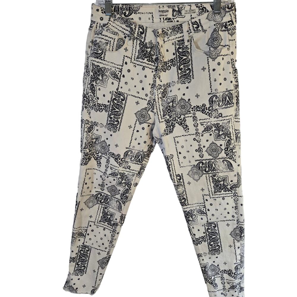 womens jeans pants 8 size M medium misses denim vintage white black print